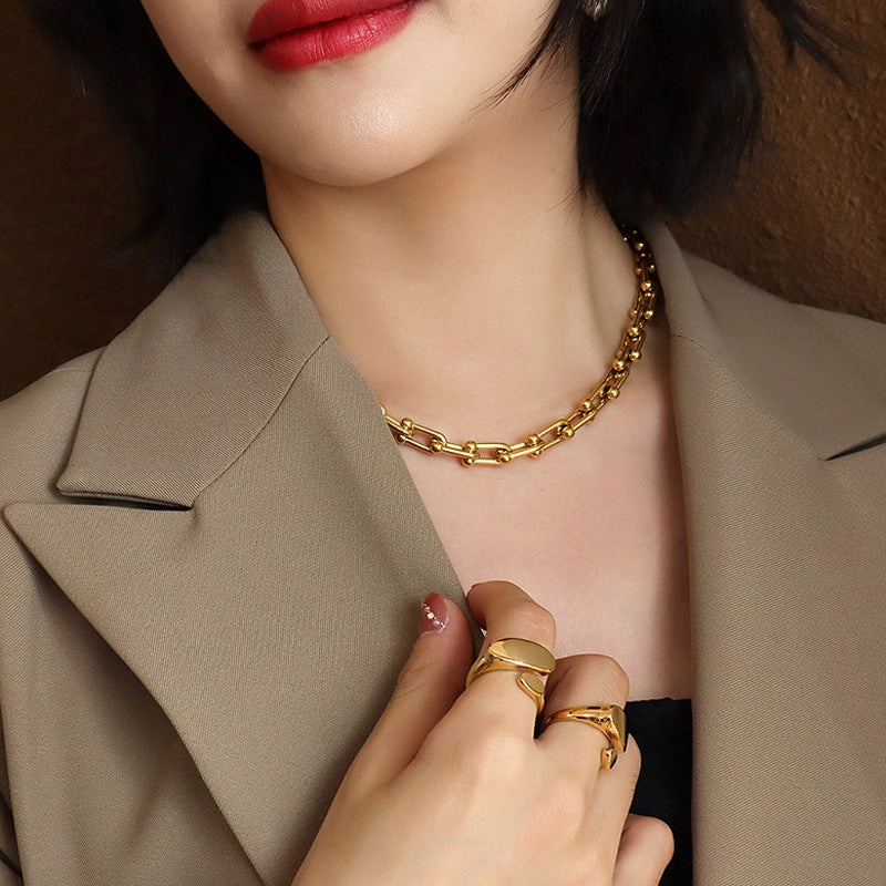 Wholesale 18k Gold Stainless Steel Jewelry Handmade U-shaped Necklace