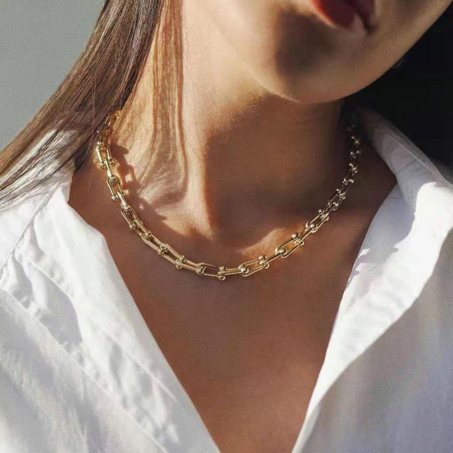 Wholesale 18k Gold Stainless Steel Jewelry Handmade U-shaped Necklace