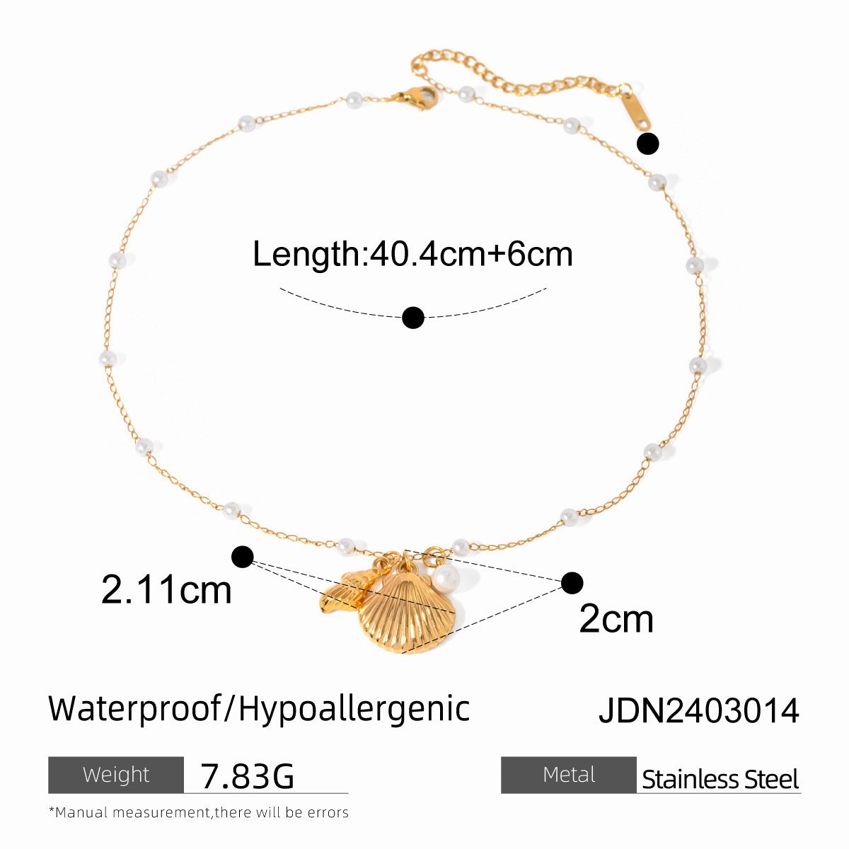 Wholesale 18k Gold Stainless Steel Pearl Chain Shell Starfish Pendant Bracelet