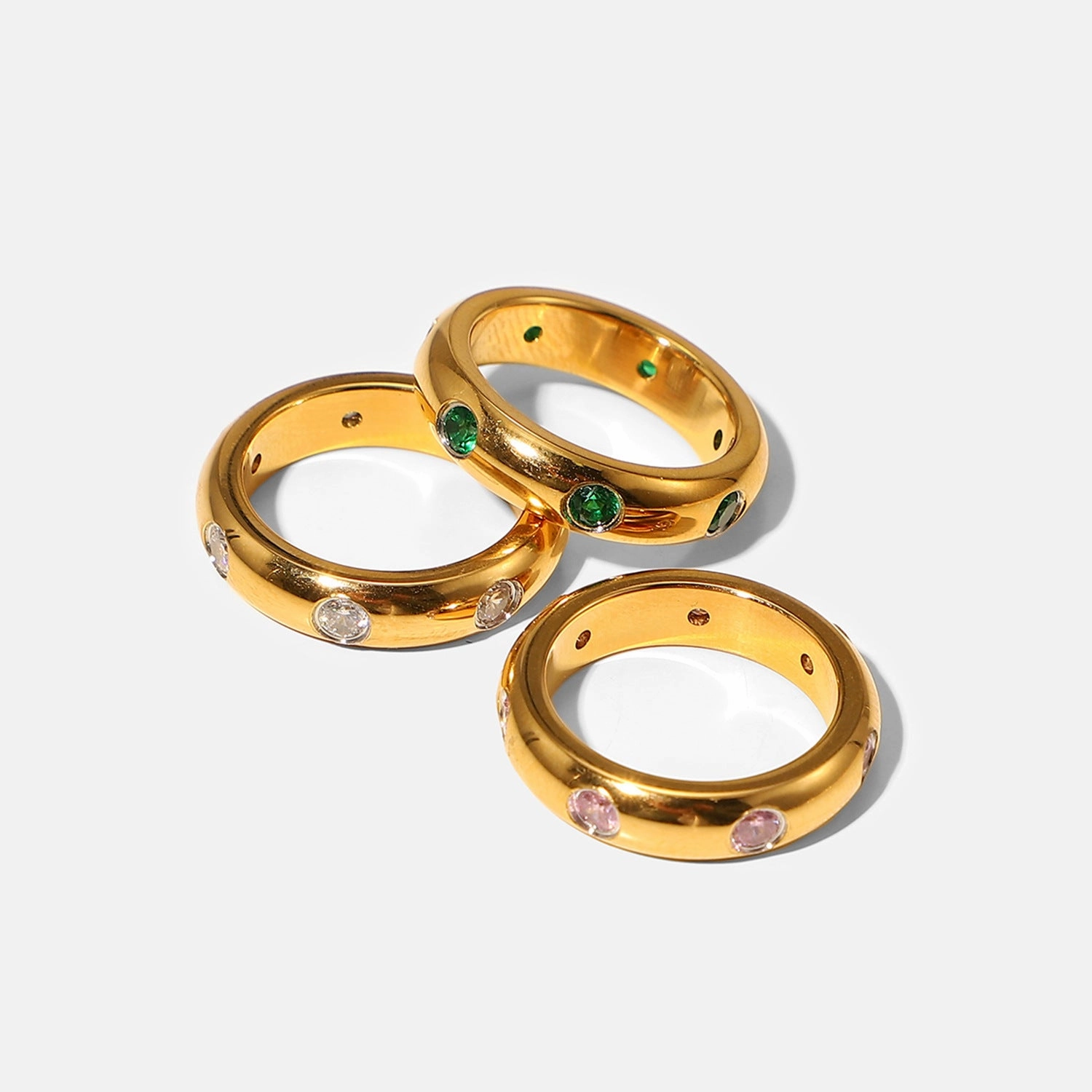 Wholesale 18K Gold Stainless Steel Retro Powder Zircon Ring