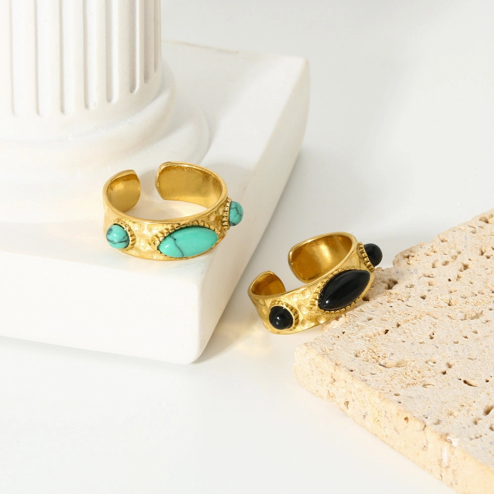 Wholesale 18K Gold Stainless Steel Ring with Natural Stone Opening