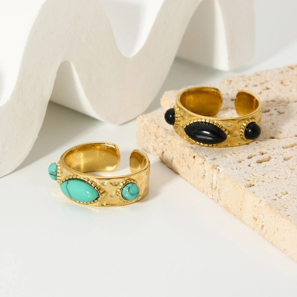 Wholesale 18K Gold Stainless Steel Ring with Natural Stone Opening