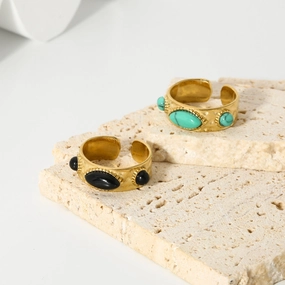 Wholesale 18K Gold Stainless Steel Ring with Natural Stone Opening