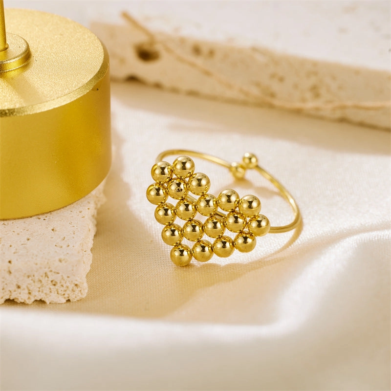 Wholesale 18K Gold Stainless Steel Round Bead Heart Opening Ring