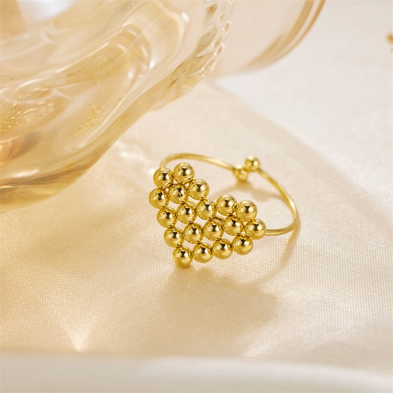 Wholesale 18K Gold Stainless Steel Round Bead Heart Opening Ring