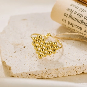 Wholesale 18K Gold Stainless Steel Round Bead Heart Opening Ring