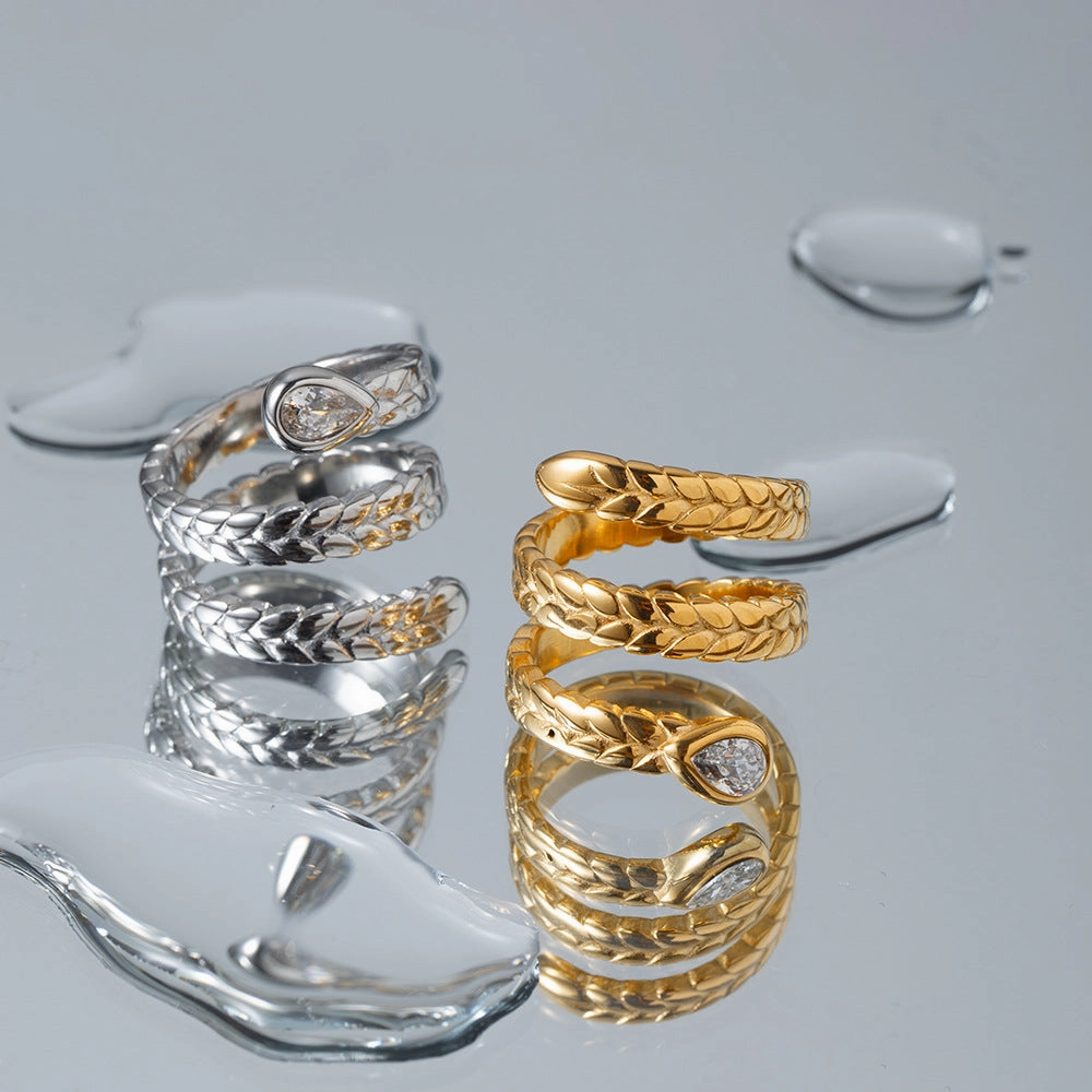 Wholesale 18k Gold Stainless Steel Serpentine Inlaid Zircon Ring