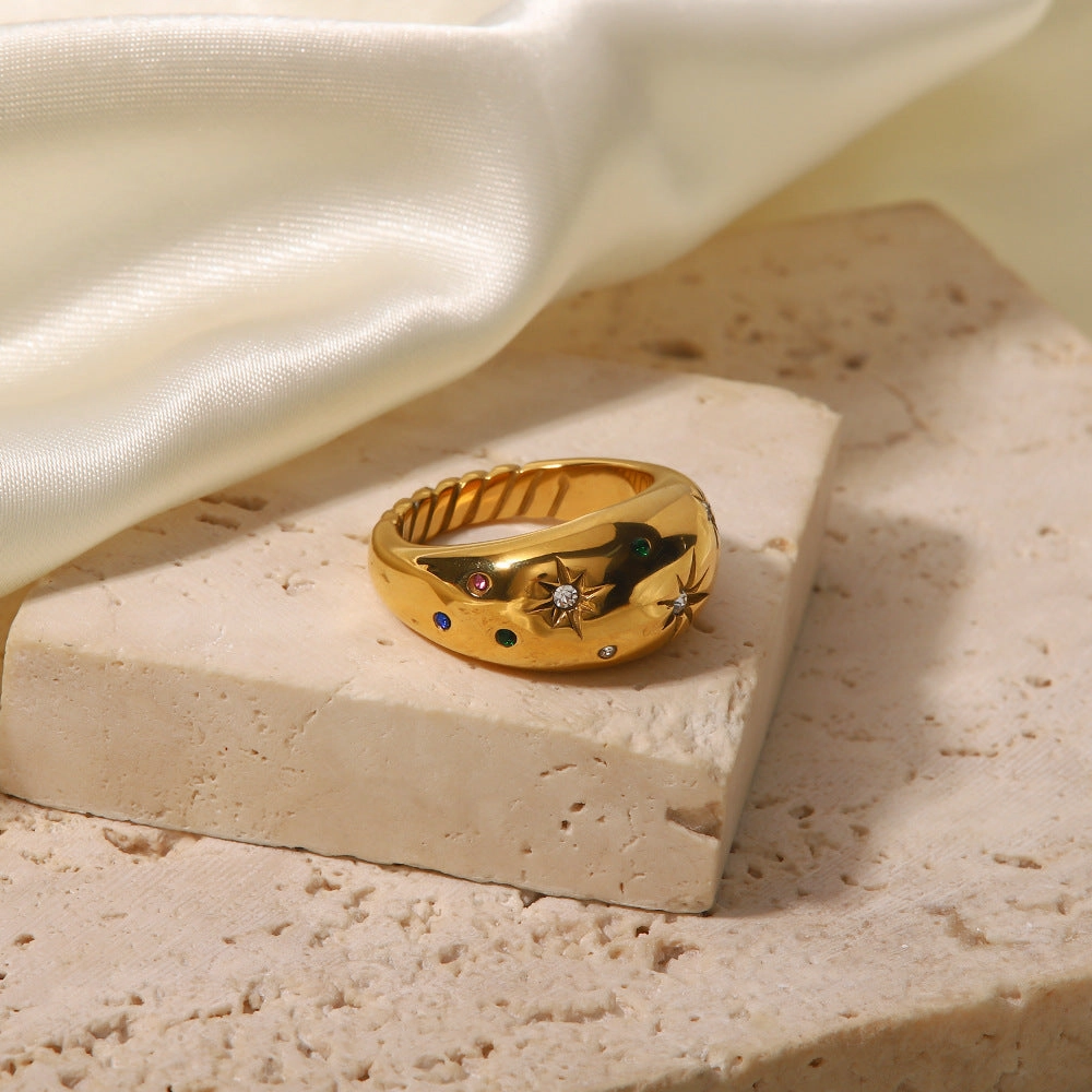 Wholesale 18K Gold Stainless Steel Six Pointed Star Zircon Ring