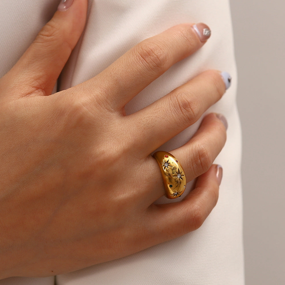 Wholesale 18K Gold Stainless Steel Six Pointed Star Zircon Ring