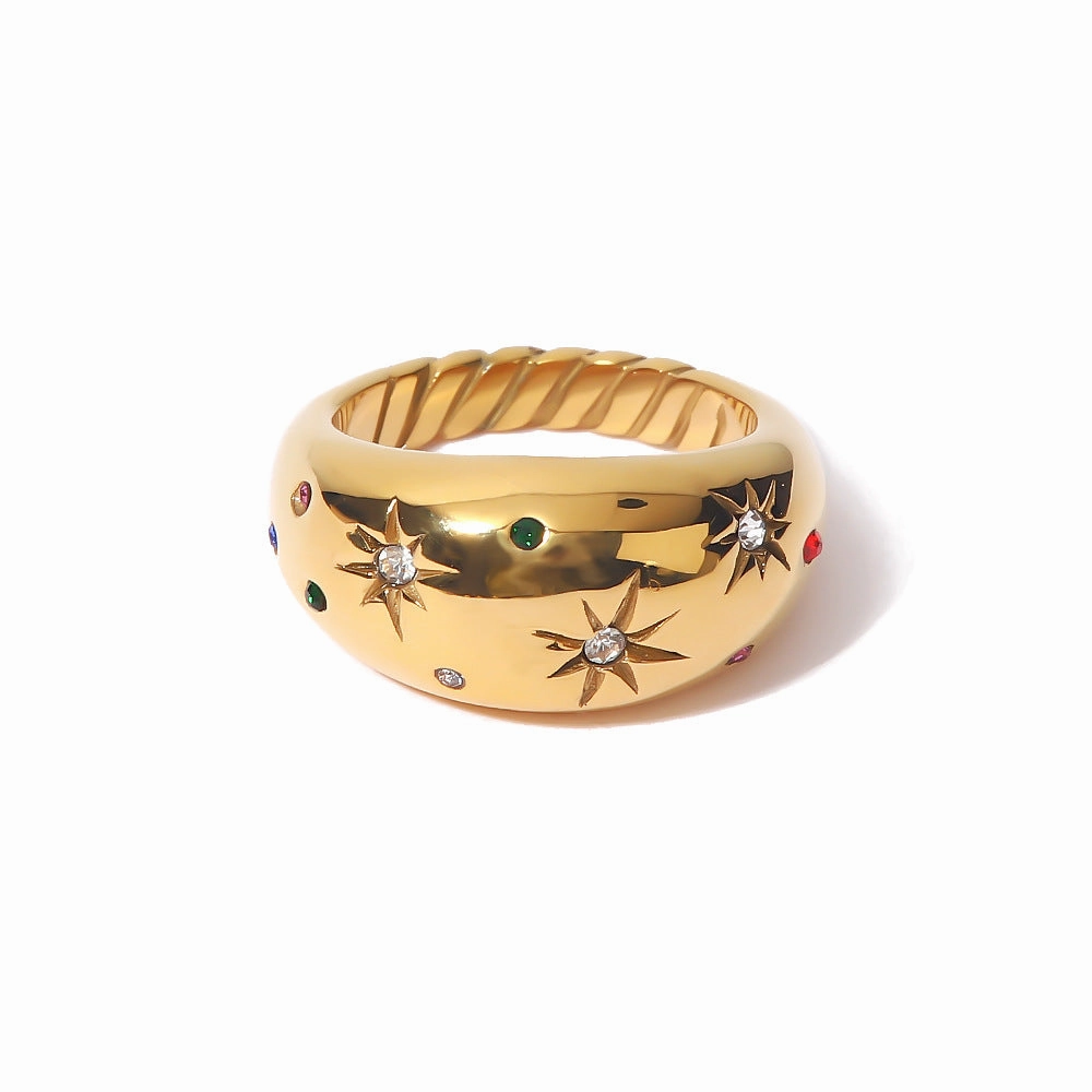 Wholesale 18K Gold Stainless Steel Six Pointed Star Zircon Ring