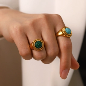 Wholesale 18K Gold Turquoise Stainless Steel Rings