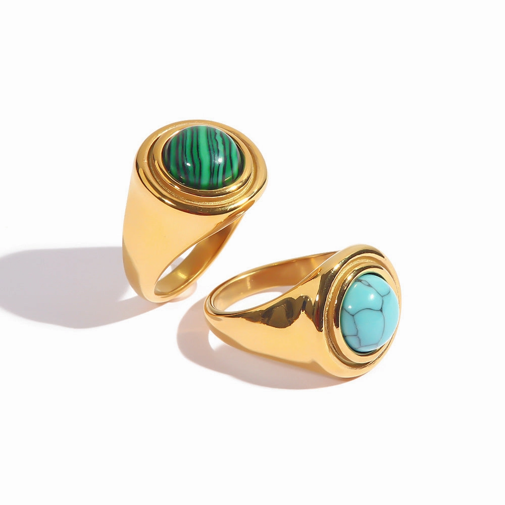 Wholesale 18K Gold Turquoise Stainless Steel Rings