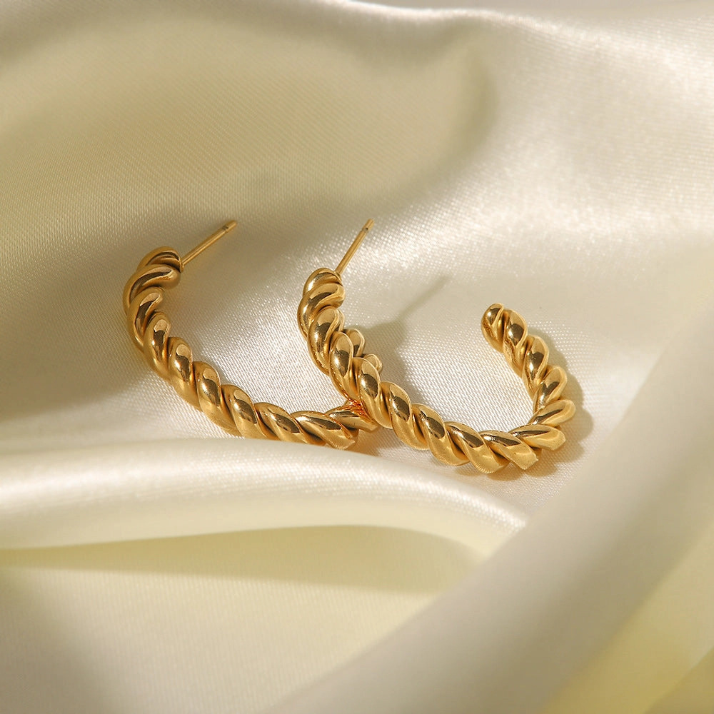 Wholesale 18K Gold Twist Geometric C-shaped Stainless Steel Earrings