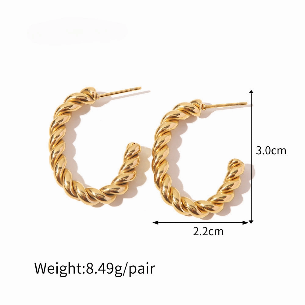 Wholesale 18K Gold Twist Geometric C-shaped Stainless Steel Earrings