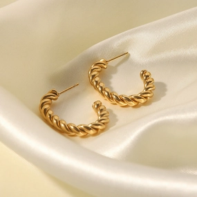 Wholesale 18K Gold Twist Geometric C-shaped Stainless Steel Earrings