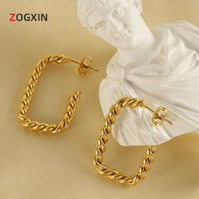 Wholesale 18k Gold Twist Square Earrings