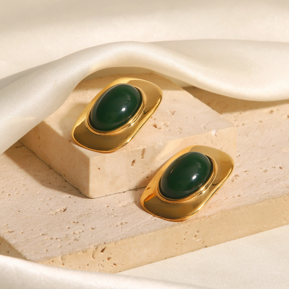 Wholesale 18k Gold Vintage Oval Earrings Stainless Steel