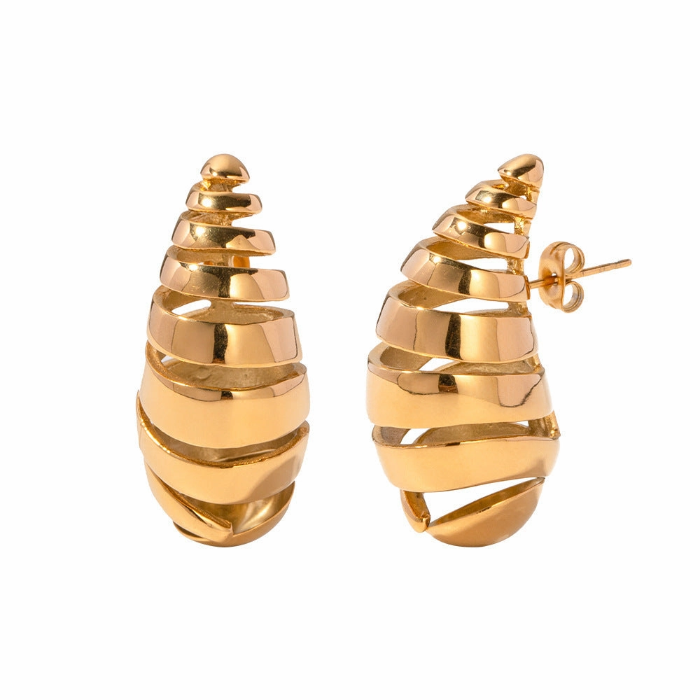 Wholesale 18K Gold Water Drop Spiral Hollow Stainless Steel Earrings