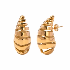 Wholesale 18K Gold Water Drop Spiral Hollow Stainless Steel Earrings