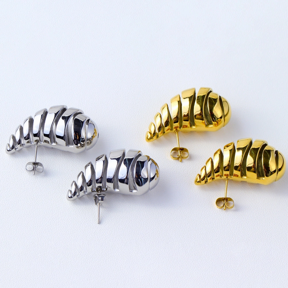 Wholesale 18K Gold Water Drop Spiral Hollow Stainless Steel Earrings