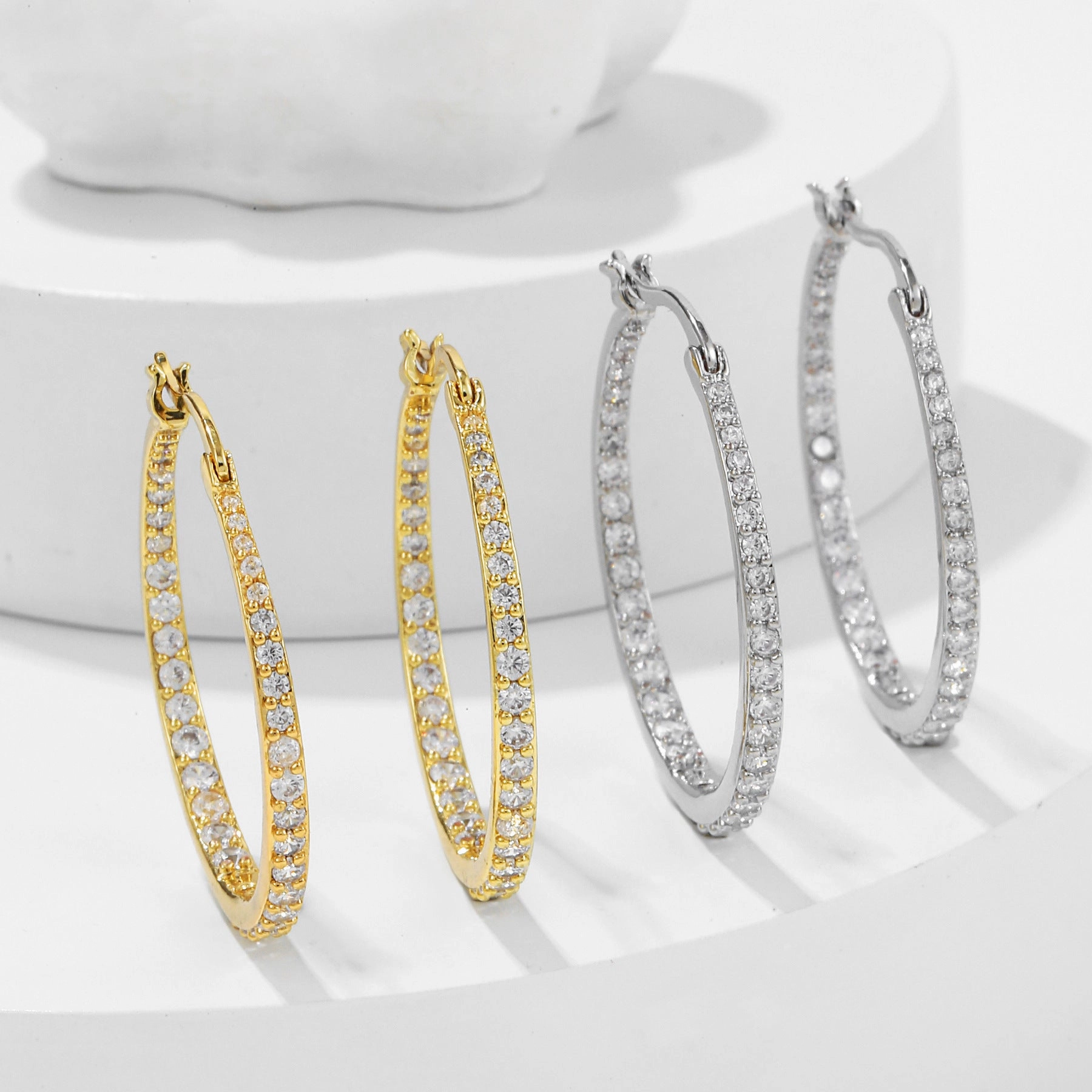 Wholesale 18k Large Circle Micropaved Full Diamond Earrings