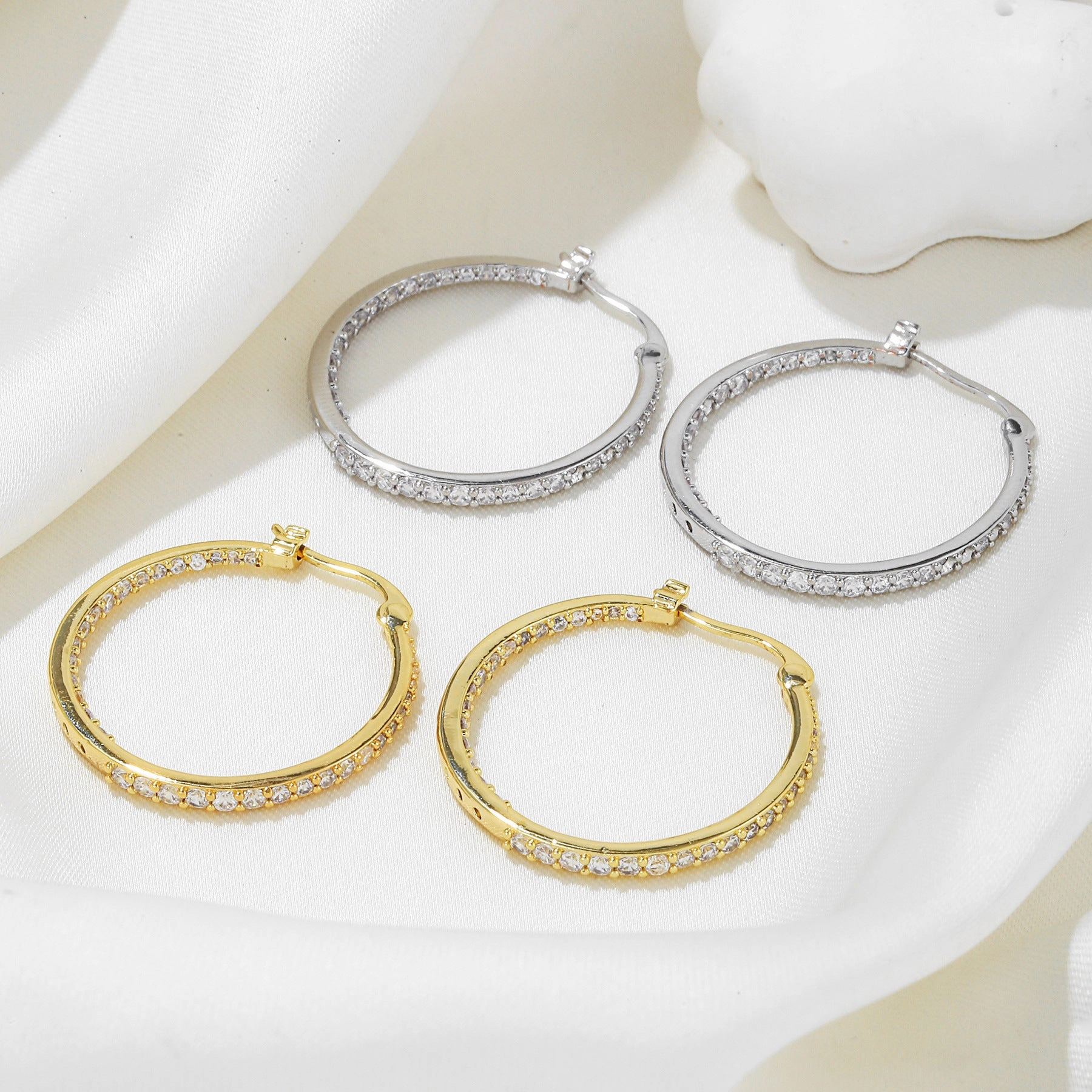 Wholesale 18k Large Circle Micropaved Full Diamond Earrings