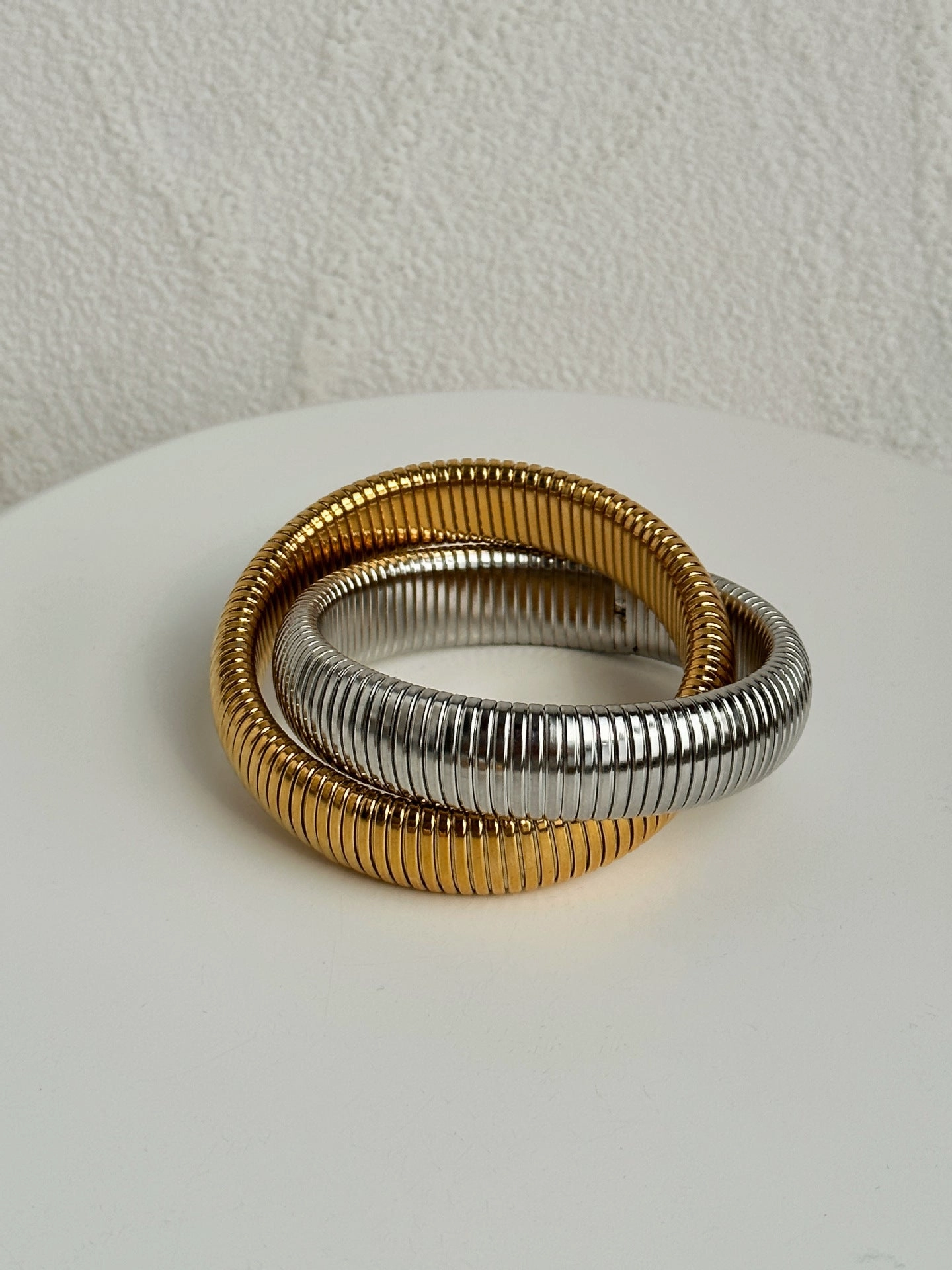 Wholesale 18k Real Gold Electroplated Titanium Steel Vintage Double Layer Elastic Bracelet
