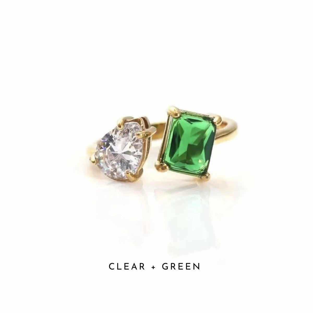Wholesale 18k Real Gold Plated Titanium Steel Open Water Drop Square Zircon Ring