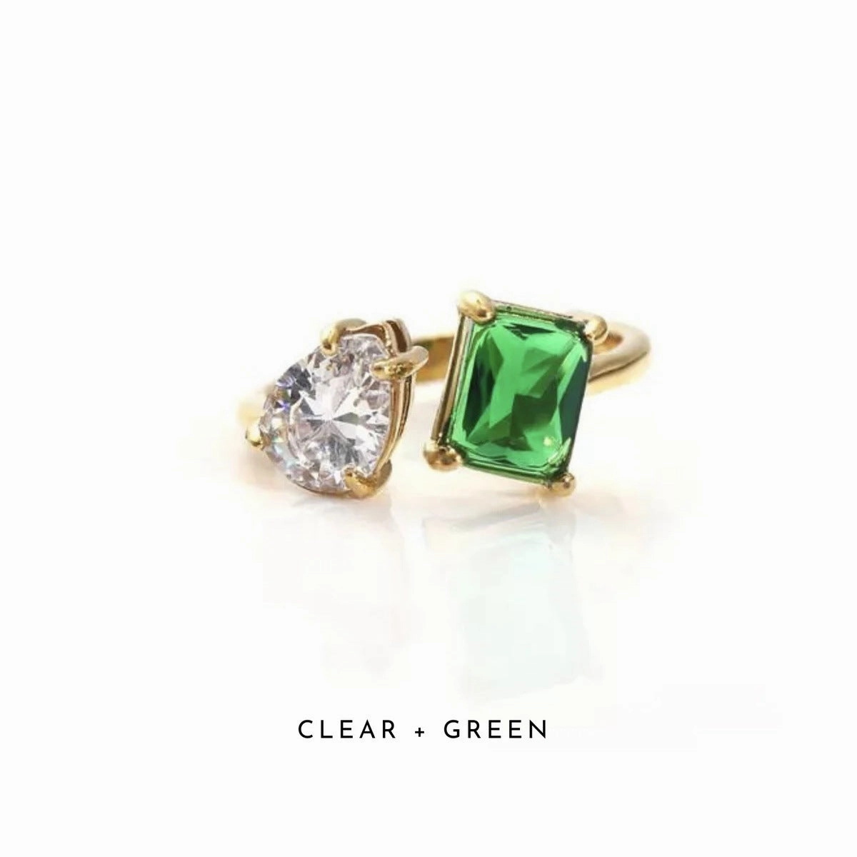 Wholesale 18k Real Gold Plated Titanium Steel Open Water Drop Square Zircon Ring