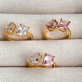 Wholesale 18k Real Gold Plated Titanium Steel Open Water Drop Square Zircon Ring