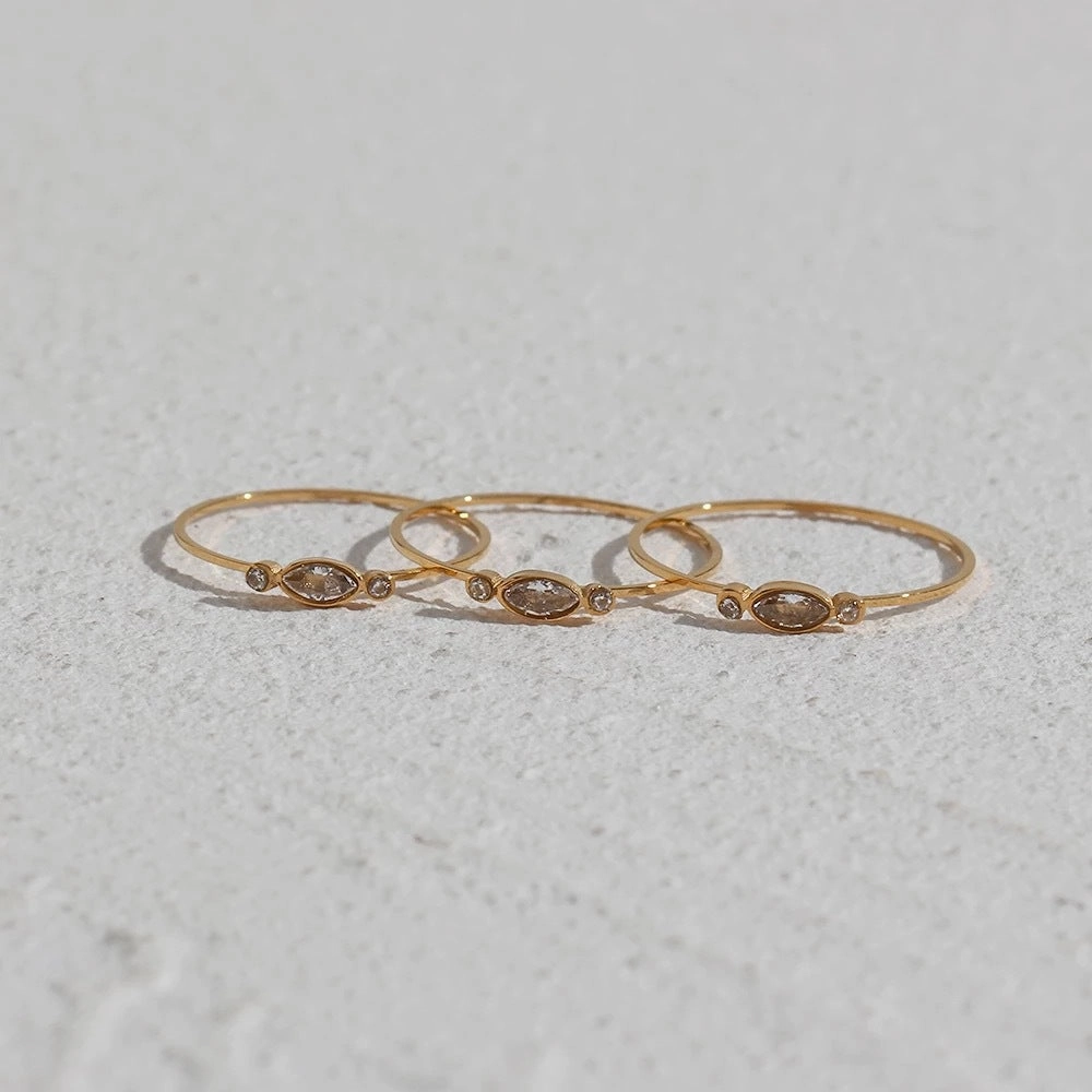 Wholesale 18k Real Gold Plated Titanium Steel Small Zircon Thin Ring