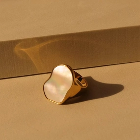 Wholesale 18k Real Gold Plating Freshwater Shell Titanium Steel Ring
