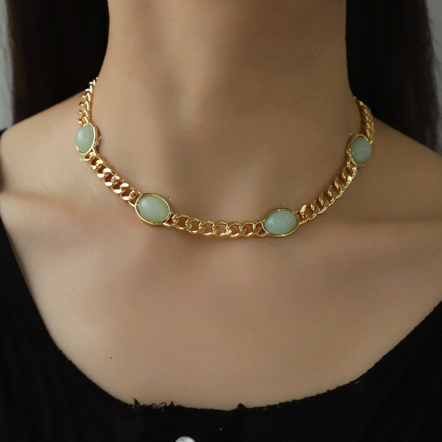 Wholesale 18K Real Gold Semi-precious Stone Necklace