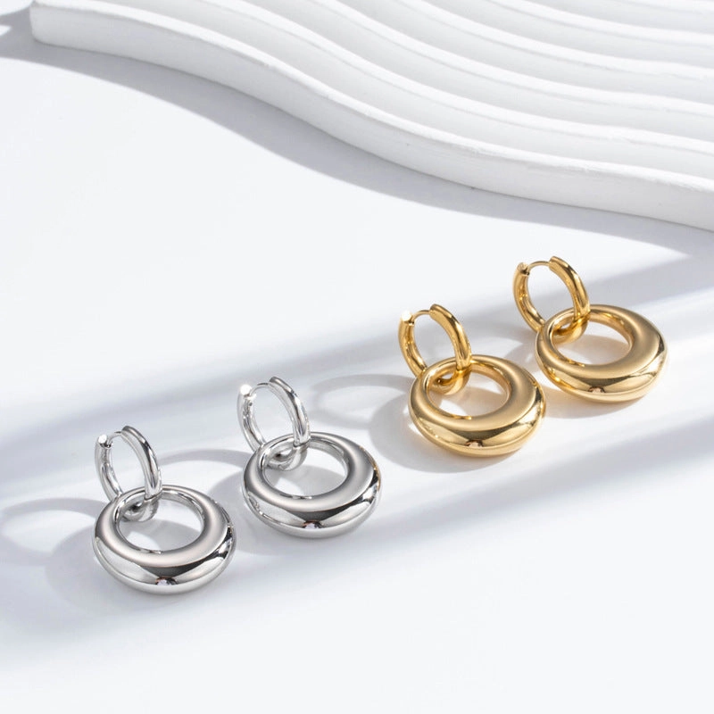 Wholesale 18K Real Gold Stainless Steel Round Earrings
