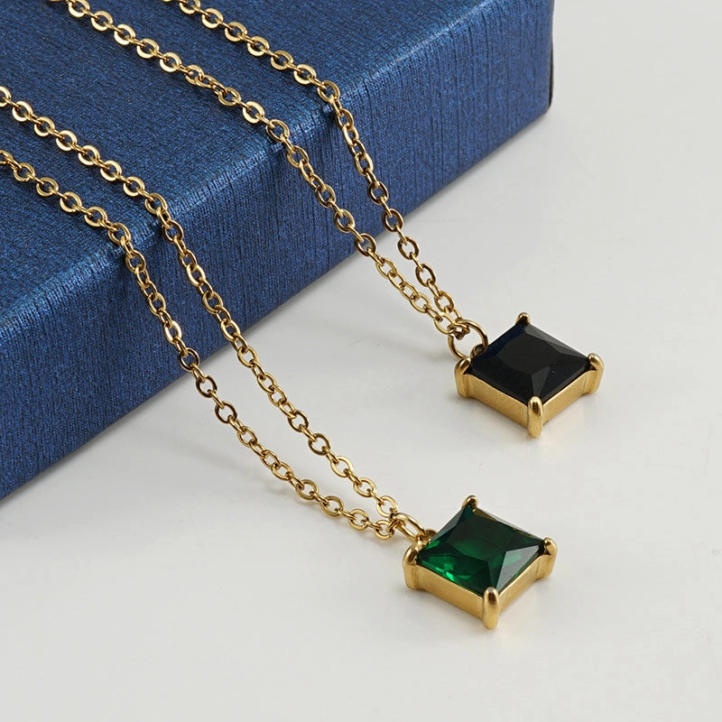 Wholesale 18K Stainless Steel Square Zircon Necklace OLY-NE-ZY001