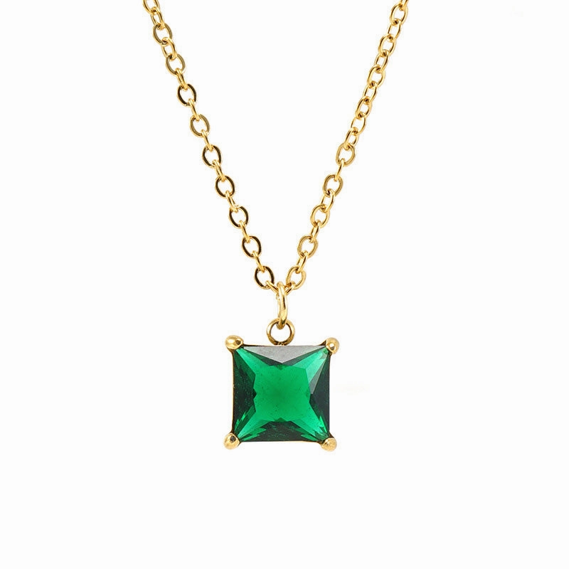 Wholesale 18K Stainless Steel Square Zircon Necklace OLY-NE-ZY001