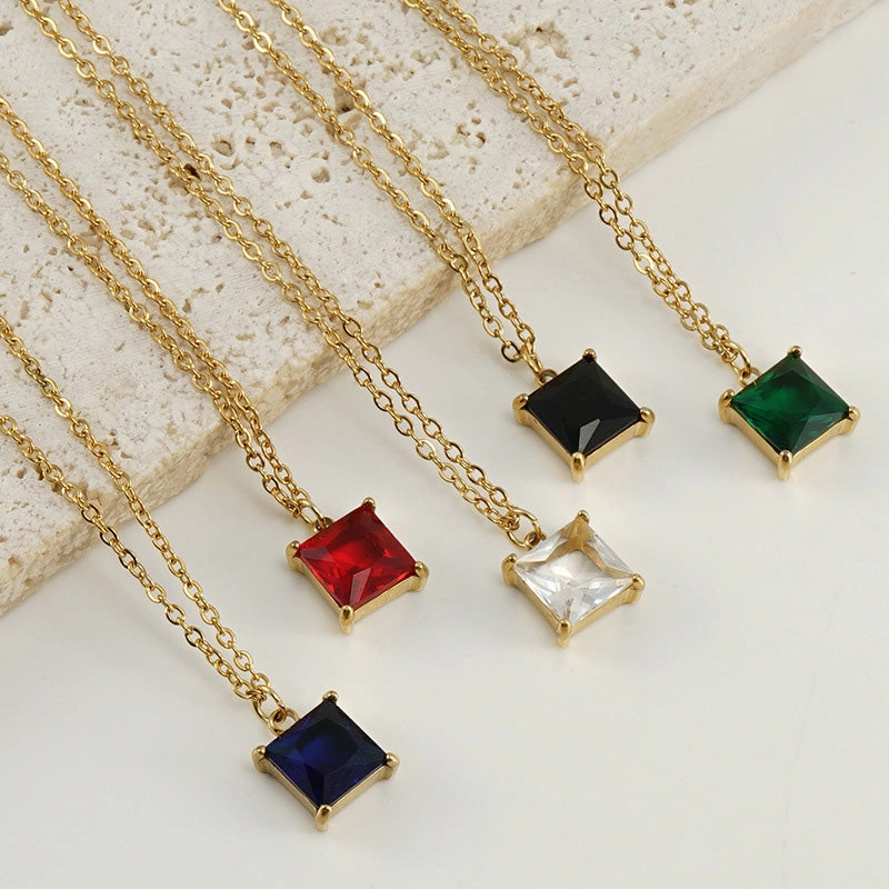Wholesale 18K Stainless Steel Square Zircon Necklace OLY-NE-ZY001