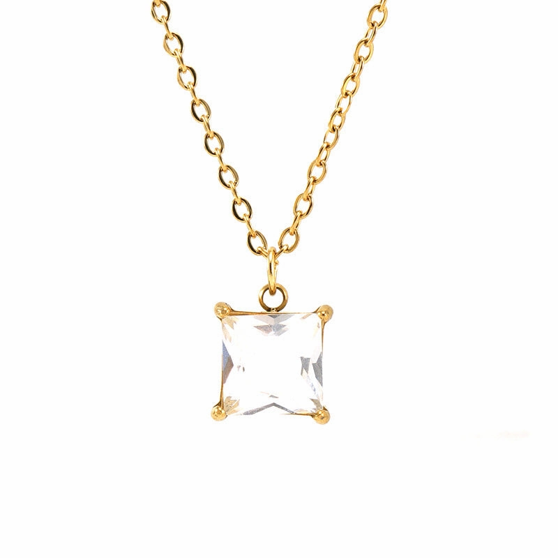 Wholesale 18K Stainless Steel Square Zircon Necklace OLY-NE-ZY001