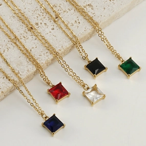 Wholesale 18K Stainless Steel Square Zircon Necklace OLY-NE-ZY001