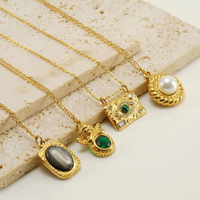 Wholesale 18K Titanium Steel Gemstone Necklace Clavicle Chain