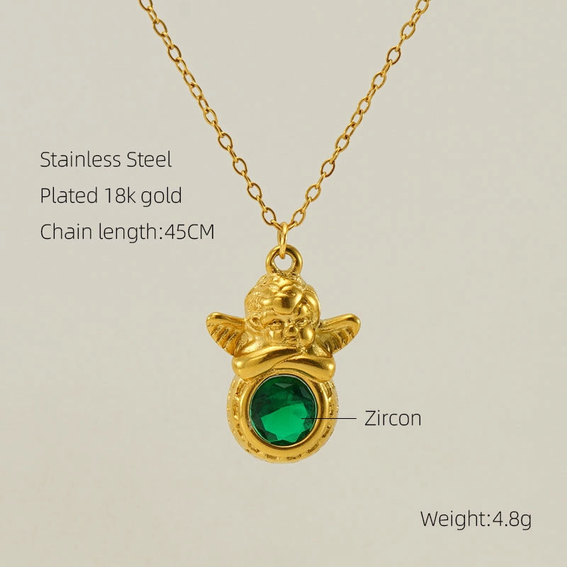 Wholesale 18K Titanium Steel Gemstone Necklace Clavicle Chain
