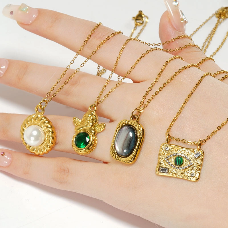Wholesale 18K Titanium Steel Gemstone Necklace Clavicle Chain