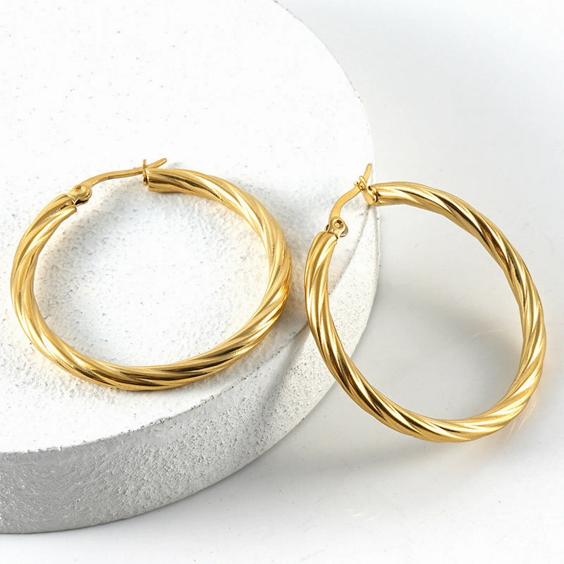 Wholesale 18K Vacuum Electroplated Stainless Steel Stripe Earrings