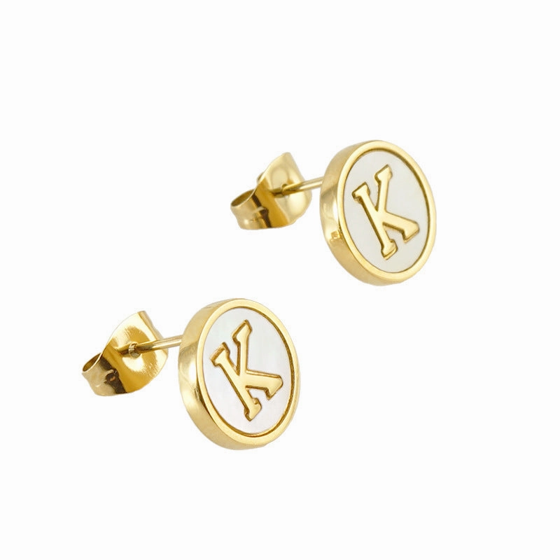 Wholesale 18K Vacuum Electroplated Titanium Steel 26 Letter Shell Earrings