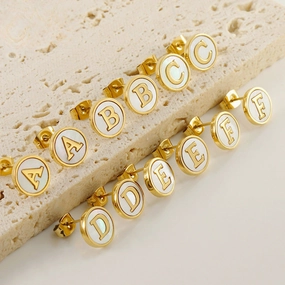 Wholesale 18K Vacuum Electroplated Titanium Steel 26 Letter Shell Earrings