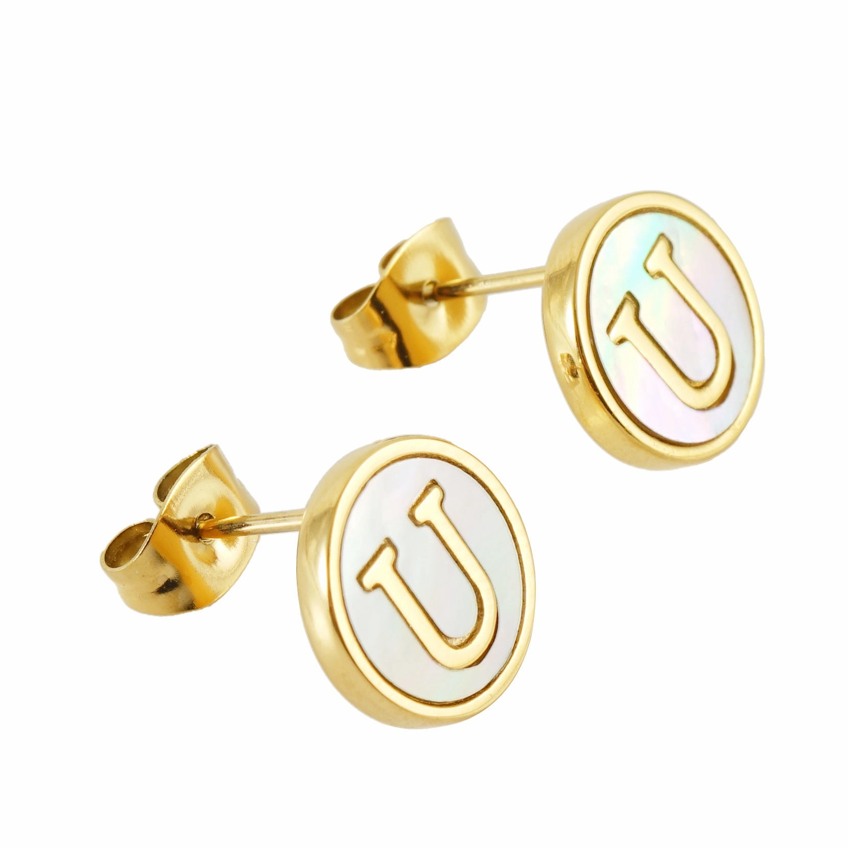 Wholesale 18K Vacuum Electroplated Titanium Steel 26 Letter Shell Earrings