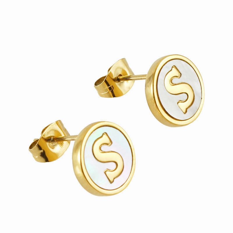 Wholesale 18K Vacuum Electroplated Titanium Steel 26 Letter Shell Earrings
