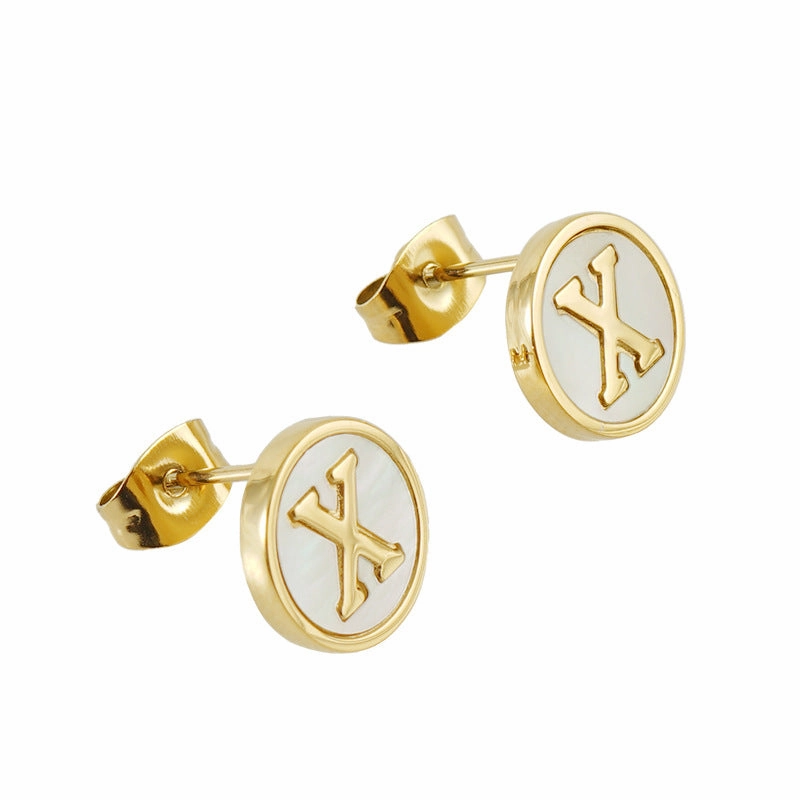 Wholesale 18K Vacuum Electroplated Titanium Steel 26 Letter Shell Earrings