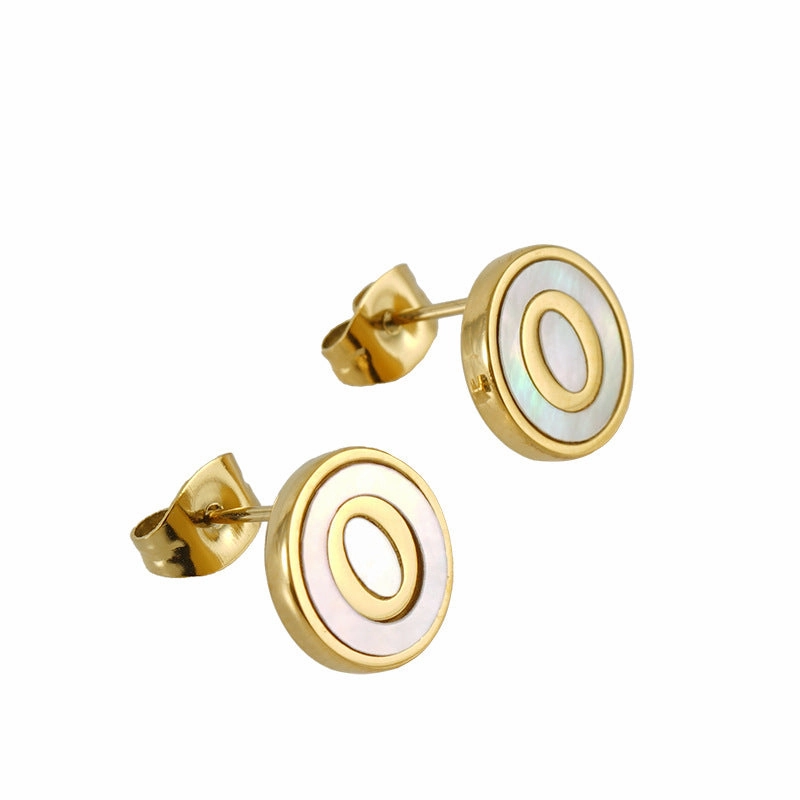 Wholesale 18K Vacuum Electroplated Titanium Steel 26 Letter Shell Earrings