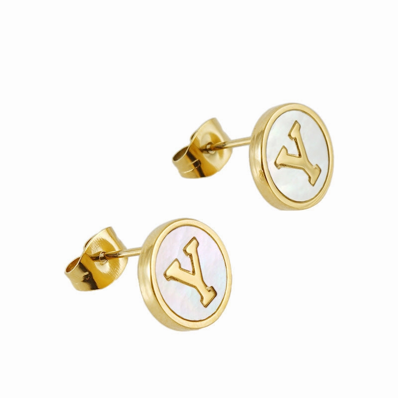 Wholesale 18K Vacuum Electroplated Titanium Steel 26 Letter Shell Earrings